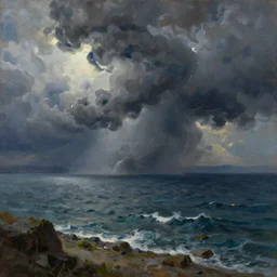 the futuristic storm on the sea of galilee, oil - on - canvas painting, close - up, elegant, volumetric lighting, scenery, digital painting, highly detailed, artstation, sharp focus, illustration, concept art, by rembrandt van rijn