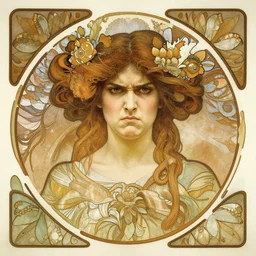 centered portrait of a angry rotten beautiful female growing ornamentation all around, ornate, ornaments, detailed, symmetrical, elegant, beautifully soft lit, by wayne barlowe, peter mohrbacher, kelly mckernan, alphonse mucha
