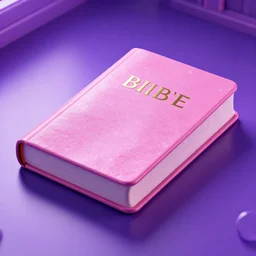 y 2 k realistic render of a pink bible in a glowing purple room, hyper realistic, hd glossy 8 k realistic shiny sparkling