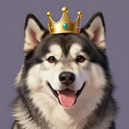 close portrait of finnish lapphund dog, wearing a crown, smiling, vaporwave, highly detailed, digital painting, artstation, concept art, smooth, sharp focus, illustration, art by pixar, disney