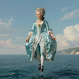 portrait, Marie Antoinette levitating over the sea. high detail, great lighting, 8k resolution, masterpiece, concept art, illustration