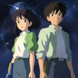 intergalactic battle, art by makoto shinkai and alan bean, yukito kishiro