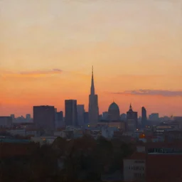 painting of skyline of berlin at sunset, natural light, concept art, by greg rutkowski, cozy atmospheric and cinematic lighting