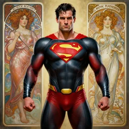 portrait of crossfit bodybuilder sprinter superman!, futuristic detailed costume, red and black costume!!!, painted art by tsuyoshi nagano, greg rutkowski, artgerm, alphonse mucha, spike painting