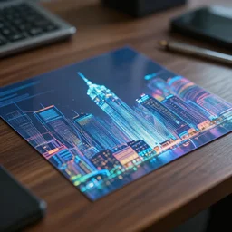 hologram of futuristic city on a table, 1 2 0 mm, cinematic