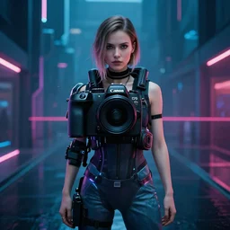 a cyberpunk woman, canon eos r 3, f / 1. 4, iso 2 0 0, 1 / 1 6 0 s, 8 k, raw, unedited, symmetrical balance, in - frame