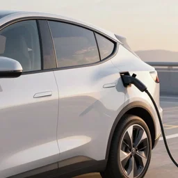 electric vehicle plugged into a sci - fi battery from apex legends, daytime, a sense of hope and optimism, hyper realistic, high res, 4 k, warm light, peaceful, serene