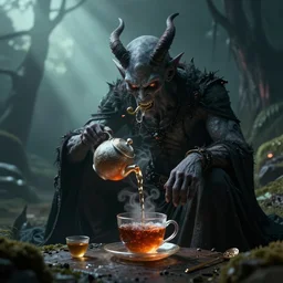 cthulu drinking tea with satan