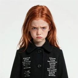 a cute 20 year old girl, pale, petite with neck length ginger hair that is middle parted, with freckles, looks annoyed, wearing a black coat by artgerm and wlop and scott fischer and seb mckinnon, digital art, highly detailed, wide shot, intricate, fantasy, mystical, sharp focus, Trending on Artstation HQ, deviantart, unreal engine 5, 4K UHD image
