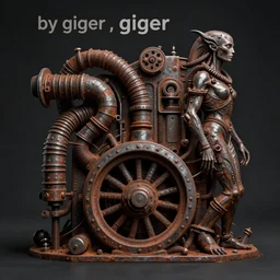 an album cover, dark, gothic, cyber, fantasy, rust, metal, rivits, tubes, wheel, human, creature, by giger, masahiro ito, junji ito