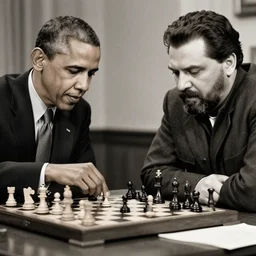 obama playing a game of chess with stalin