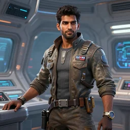 epic professional digital art of supremely handsome east indian male starship engineer, by leesha hannigan, iris van herpen, artstation, cgsociety, wlop, epic, much wow, much detail, gorgeous, detailed, masterpiece
