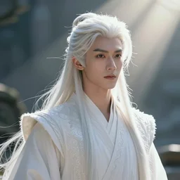 a portrait of a handsome elven prince, white fringy hair, epic beautiful landscape, backlit, incredible lighting, strong rim light, subsurface scattering, highly detailed, god rays, digital painting, HDRI, by Heise Jinyao, Heise-Lian Yan Fang, Feimo, Richard Taddei, vivid colors, high contrast, 8k resolution, intricate, photorealistic, smooth