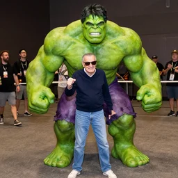 stan lee cosplaying as the hulk, dragoncon, 3 5 mm, f / 2. 8, flash fired, full length, full resolution