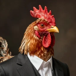guy in suit, head is a chicken head, high detail