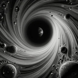 infinite fractal surrealist landscape of a black hole sucking up planet, art deco, art style of Alphonse Mucha, alex grey, H.R. Giger and Salvador Dalí, DMT, 4k, artistic masterpiece, trending on artstation