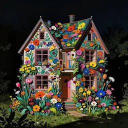 ( ( gediminas pranckevicius ) ) house by victo ngai, art by james gilleard, very coherent, sharp, colorful high contrast, dark shadows, hard lighting, floralpunk flower garden, complementary - colors, woodblock, collage