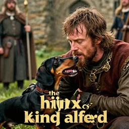 brightly lit historically inaccurate comedy film still of ( a dachshund biting rainn wilson as king alfred ) in a medieval comedy titled'the hijinx of king alfred ', directed by john landis, colorful lighting high contrast, hyperrealistic shocking detail trending on artstation 8 k