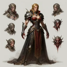 stylized muscular victorian female grand inquisitor endboss. concept art, character sheet, blizzard, eldenring, screenshot, extremely detailed, insanely detailed, stylized, zbrush, horror, bloodbourne, full body concept