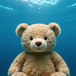 a photo of a teddy bear at the bottom of the ocean