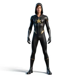 hooded speedster hero, detailed 3d character render, full body, standing, isolated on a pure white background, centered, whole figure in frame, sharp focus, studio lighting