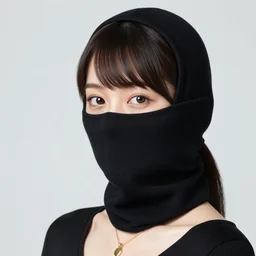 japanese female balaclava with golden necklace, photo portrait, beautiful female model
