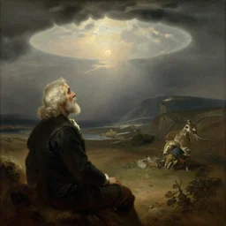 a famous mathematician on the border of infinity, looking into the abyss, searching for an answer, dramatic, perspective, by john constable