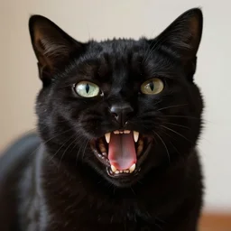 angry black cat mouth open