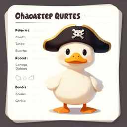 a character reference sheet of a duck with a pirate hat, artstation