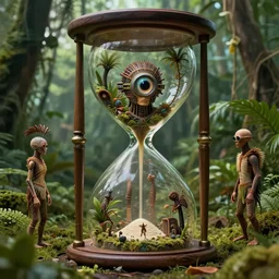 amazonian jungle, raf simons fashion couture, intricately detailed tiny humanoid inside an hourglass in the style of Emiliano Ponzi and  Chris Ware, futuristic 1990s contemporary art, sci-fi,eye glass, inside view, humanoid pov, intricate artwork by Tooth Wu and wlop and beeple, octane render, trending on artstation, greg rutkowski very coherent symmetrical artwork, depth field, unreal engine, cinematic, hyper realism, high detail, octane cinema 4D render, A24 cinematography, 8k