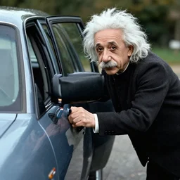 Albert Einstein show how to open car door