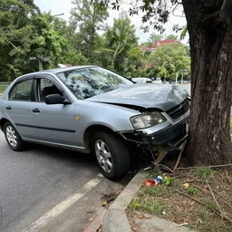 The car from outrun gane crashed into a tree