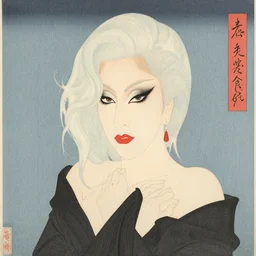 a portrait of lady gaga. shin hanga and kawanabe kyosai and cory loftis and rossdraws and wlop and jung gi kim rule of thirds