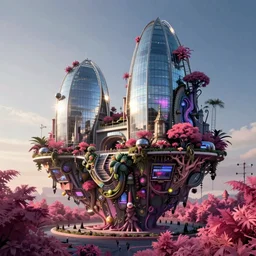 architecture by moshe safdie, architecture island reclaimed by nature at dawn at night infrared nature at dusk sunlight uv light tron synthwave retrowave steampunk evil junglepunk magic realism made of glass, archdaily, wallpaper, highly detailed, trending on artstation.