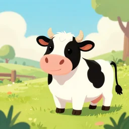 a happy cow on a sunny new zealand farm, pixiv fanbox, dramatic lighting, maximalist pastel color palette, pixar and disney concept, clarabelle cow, disney's home on the range, clean cel shaded vector art, on artstation