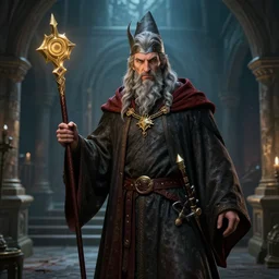 highly detailed, hyper realistic wizard with a dungeon background by leggo