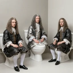 the entire court of louis xiv sitting on white toilets