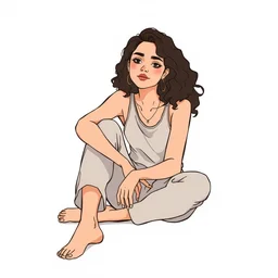 a drawing of a person sitting on the ground, a character portrait by ambreen butt, tumblr contest winner, flat colors, outlined art, full body