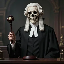 judge in a black robe and a white wig holding a gavel, dead by daylight killer, concept art, 4k