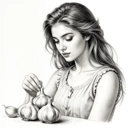 the portrait of an incredibly beautiful, graceful, elegant, and sophisticated young woman made of garlic bulbs, an ultrafine hyperrealistic illustration by james jean, intricate linework, bright colors, final fantasy, behance contest winner, vanitas, angular, altermodern, unreal engine 5 highly rendered, global illumination, radiant light, detailed and intricate environment