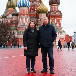 a man and a woman standing on the red place of moscow