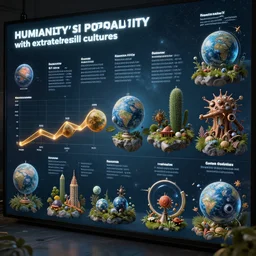 detailed infographic depicting humanity's popularity with extraterrestrial cultures, digital display, highly detailed, full color, crisp detailed 3 d render, visualization