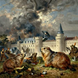 landscape portrait of a marmots storming the bastille, by william sidney mount, trending on artstation