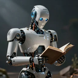 a transformer robot reading a book