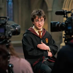 Harry Potter cast behind the camera, chatting at ease , artstation, Greg rutkowski, cinematic, digital Art