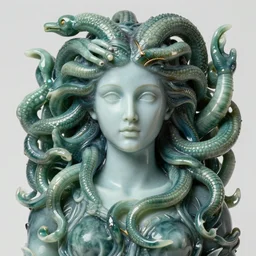double faced hydra medusa goddess high resolution symbolic portraial in style of michael hussar and lalique and bosch 8 k
