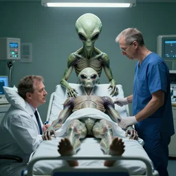 an alien conducting experiments on a politician lying on a hospital bed, beksinski, dariusz zawadzki, very coherent symmetrical artwork, cinematic, hyper realism, high detail, octane render, 8 k