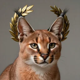 laurel wreath on top of a head of fluffy caracal, photography of kurzgesagt, no people, deep focus, d & d, intricate, elegant, highly detailed, digital painting, artstation, concept art, matte, sharp focus, illustration, hearthstone, art by artgerm and greg rutkowski and alphonse mucha