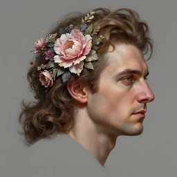 hyperdetailed fantasy profile portrait of a realistic tony hinchcliffe, floral hair, by greg rutkowski, highly detailed, digital painting, artstation, smooth, sharp focus illustration, artstation hq. intricate, elegant, 8 k, unreal engine. art by wlop and artgerm and ayami kojima. dan mumford, tomokazu matsuyama, takato yamamoto