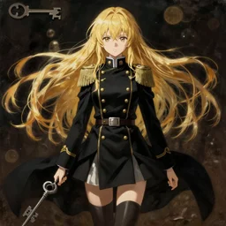 baroque oil painting japanese light novel cover full body illustration lotr anime key visual somber action shot | young girl black military commander uniform crusader maid with long flowing blonde hair | symmetrical perfect face fine detail | gapmoe kuudere moody dynamic highlights stunning bokeh high contrast | trending pixiv fanbox | by greg rutkowski makoto shinkai takashi takeuchi studio ghibli
